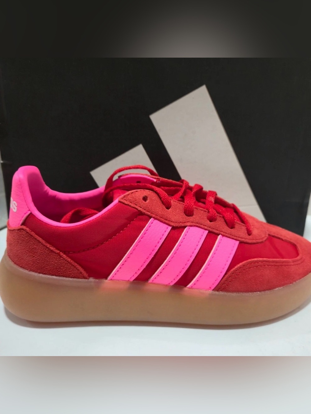 Adidas Barreda Decode J Kids Lace Shoes Sneakers Scarlet Red Lucid Pink Gum 3.5